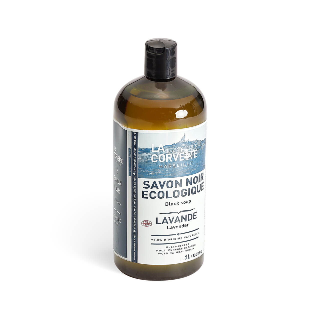 Savon noir liquide LAVANDE à l'huile de lin – 1L – ECOCERT Ecodétergent