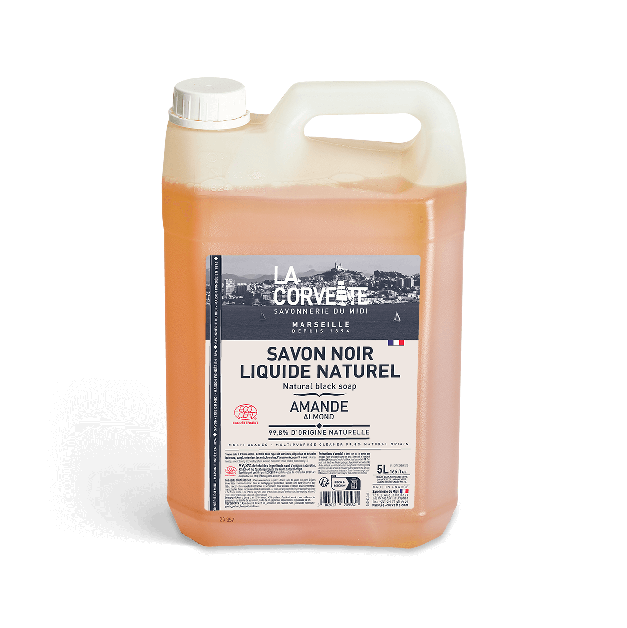 Savon noir liquide AMANDE à l'huile de lin – 5L – ECOCERT Ecodétergent