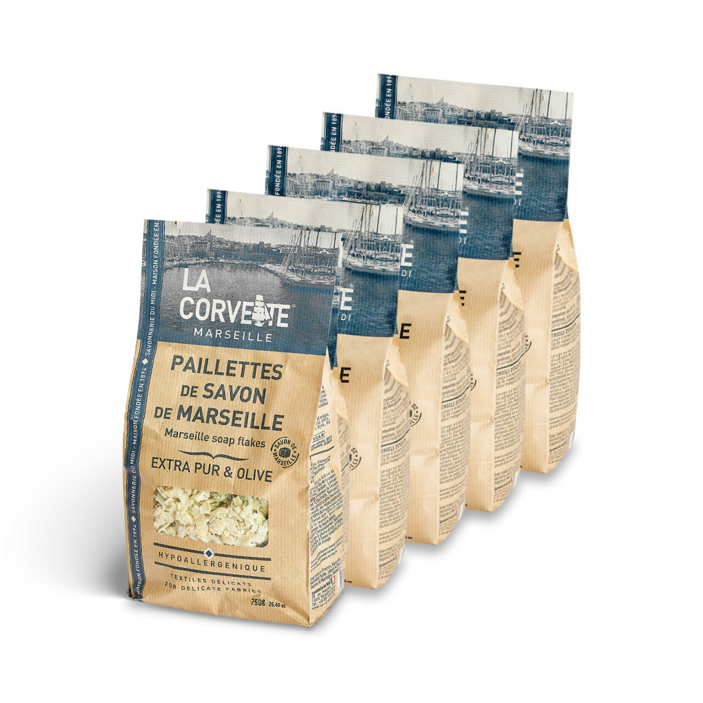 Savon de Marseille en paillettes – Mix EXTRA PUR et OLIVE – Lot 5x750g